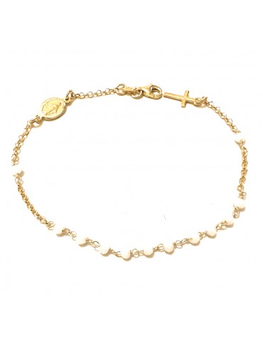 bracciale rosario in argento dorato postine bianche