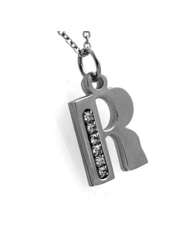 Collana con lettera iniziale r in acciaio
