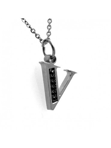 Collana con lettera iniziale v in acciaio