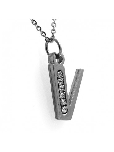 Collana con iniziale lettera v in acciaio