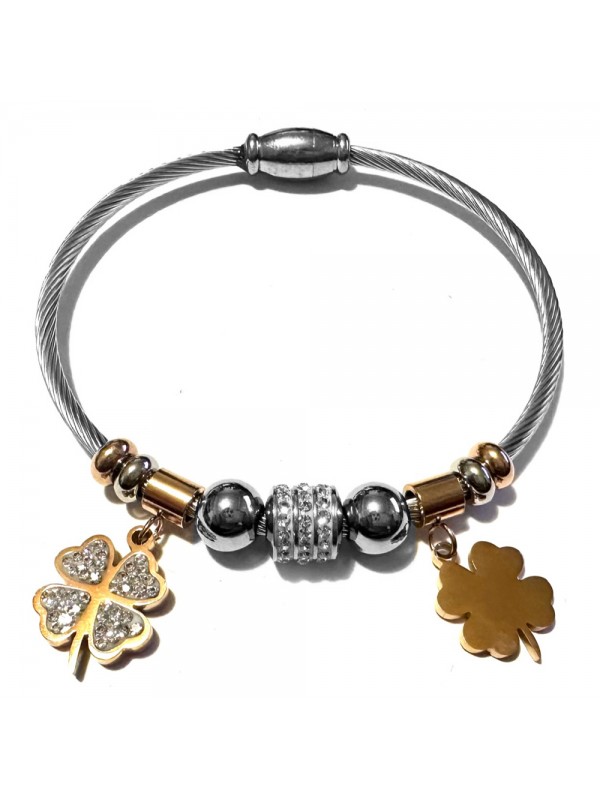Bracciale quadrifoglio donna acciaio e strass bcc3040