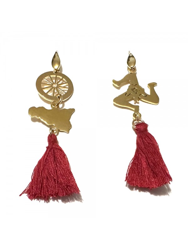 orecchini siciliani con sicilia trinacria in acciaio dorato occ0442