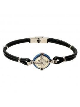 rosa dei venti bracciale uomo acciaio pelle bcc3063