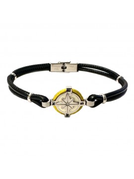 rosa dei venti bracciale uomo acciaio pelle bcc3064