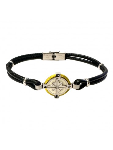 rosa dei venti bracciale uomo acciaio pelle bcc3064