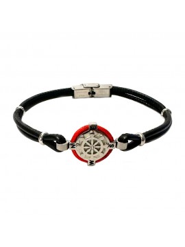 timone bracciale uomo acciaio pelle e cordino nautico bcc3066