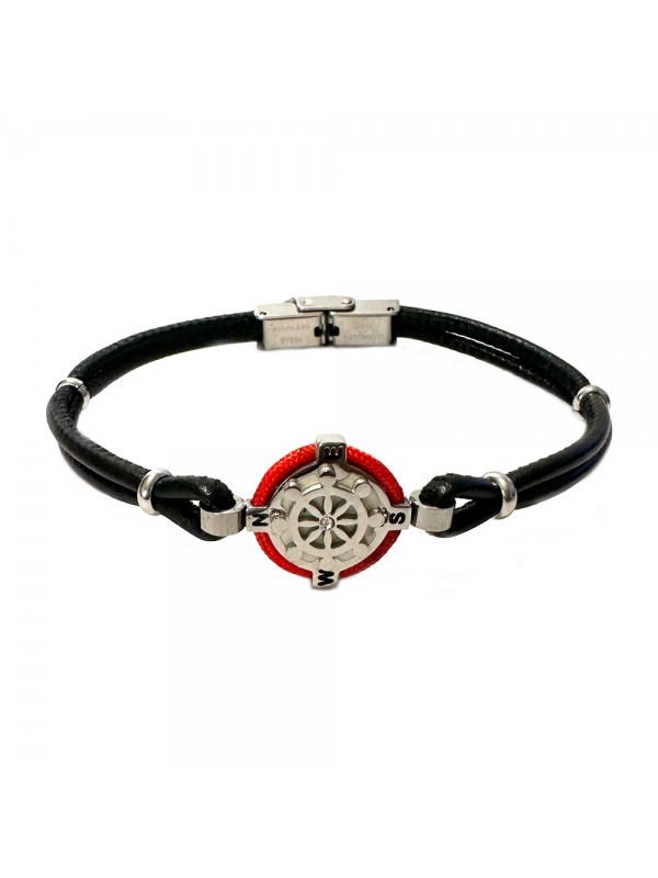 timone bracciale uomo acciaio pelle e cordino nautico bcc3066