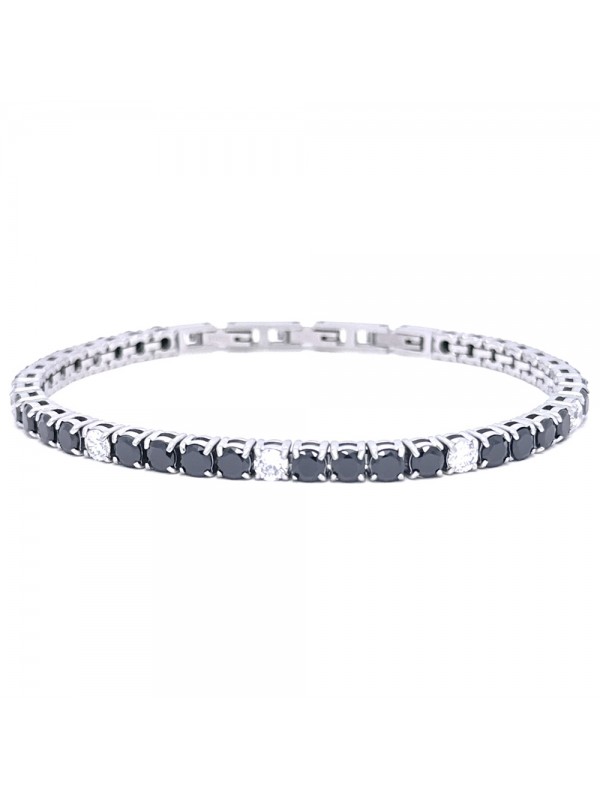 Bracciale tennis uomo donna nero e zirconi in acciaio bcc3078