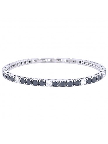 Bracciale tennis uomo donna nero e zirconi in acciaio bcc3078