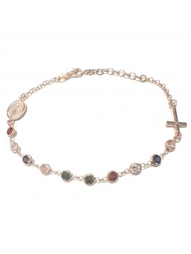 bracciale rosario donna argento 925 ramato postine colorate bcc3082