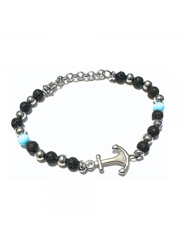 Bracciale uomo ancora acciaio pietre dure bcc0789