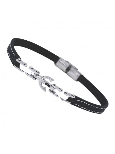 bracciale uomo con ancora gioiello in acciaio pelle e ceramica cm 21 mm 10 mm 5