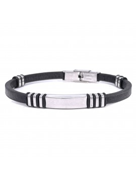 bracciale uomo pelle nera con piastra in acciaio ottimo per incisioni