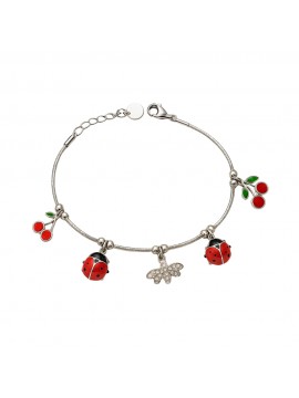 Bracciale Bimba Ragazza Ape Coccinella e Ciliegie in Acciaio Inox bcc2730