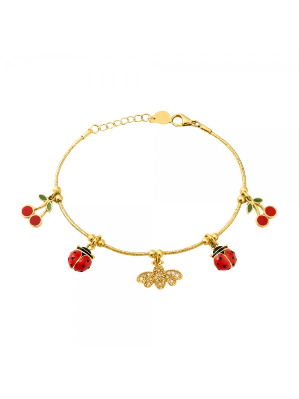 bracciale bimba ragazza ape coccinella e ciligie in acciaio inox bcc0748